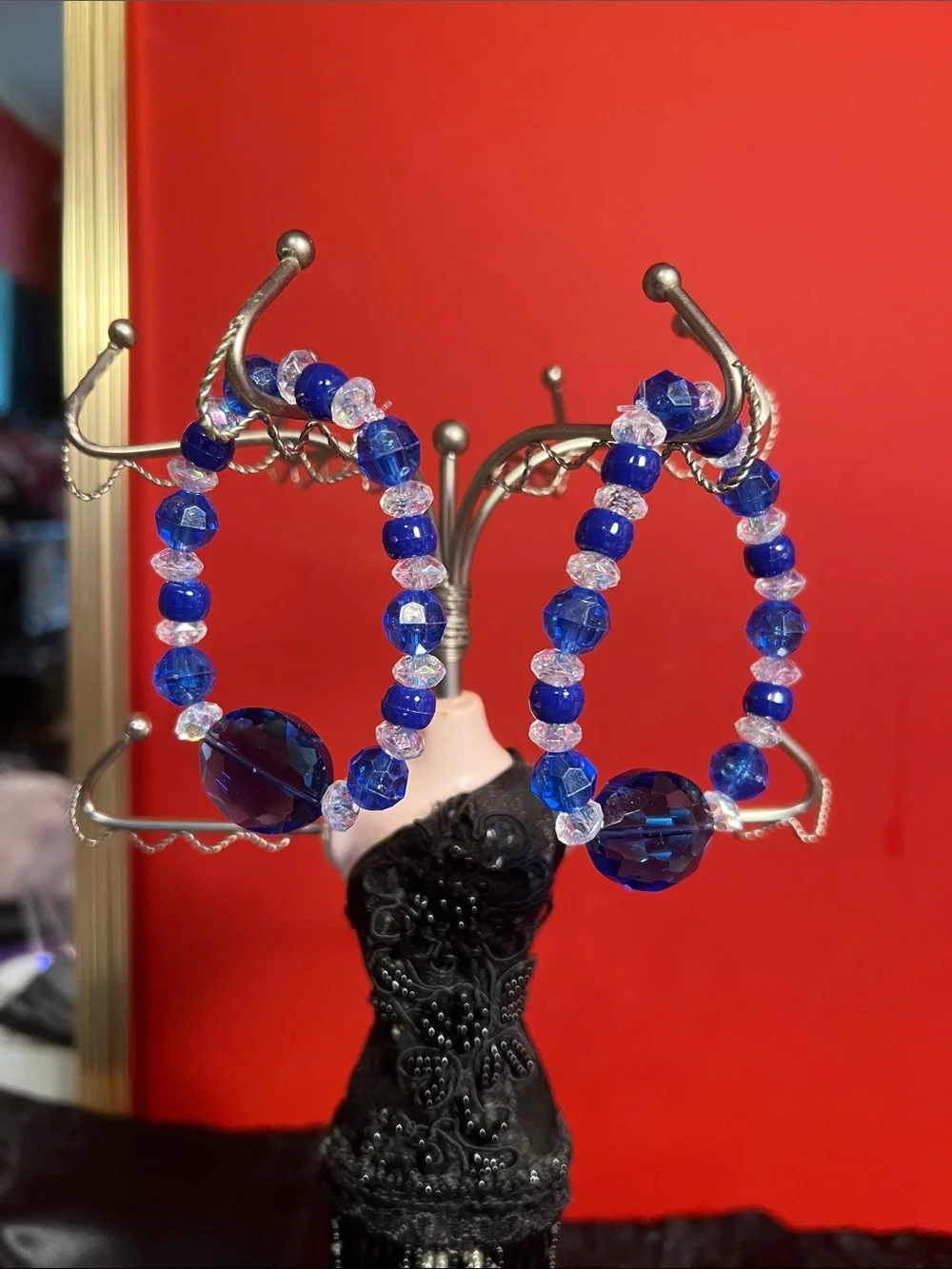 Blue beaded bracelets set of 2 home made